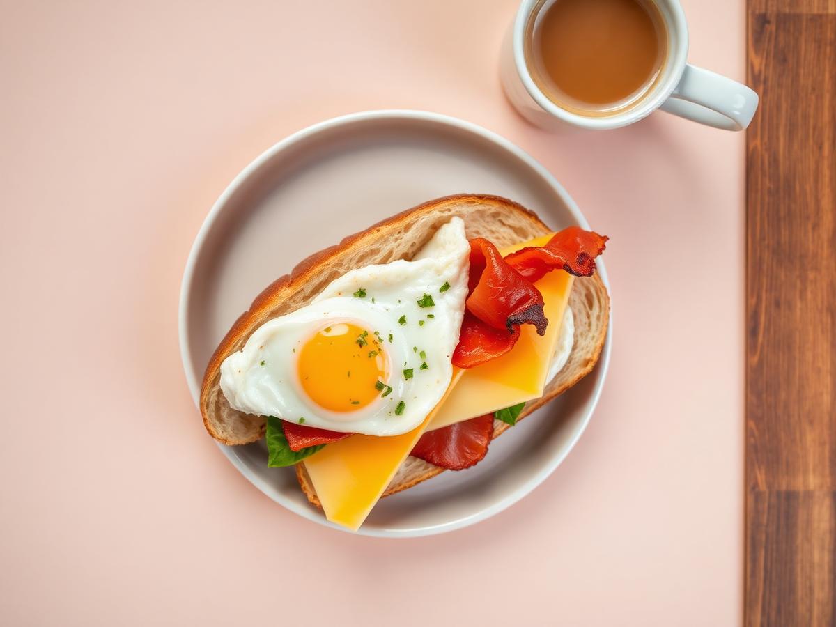 Breakfast sandwich with bacon, egg, and cheese